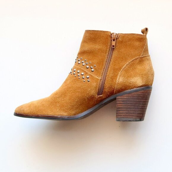 Lucky Brand Latinia Brown Suede Leather Almond Toe Studded Ankle Boots Booties 7 - Picture 10 of 16